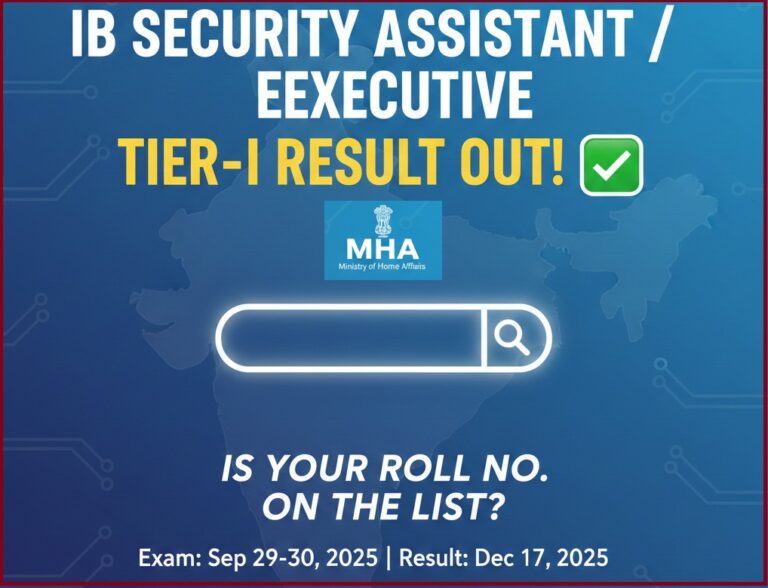IB Security Assistant/Executive Exam 2025 Tier-I Result