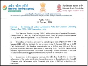 CUET (UG) Online Form 2026 Re-Open
