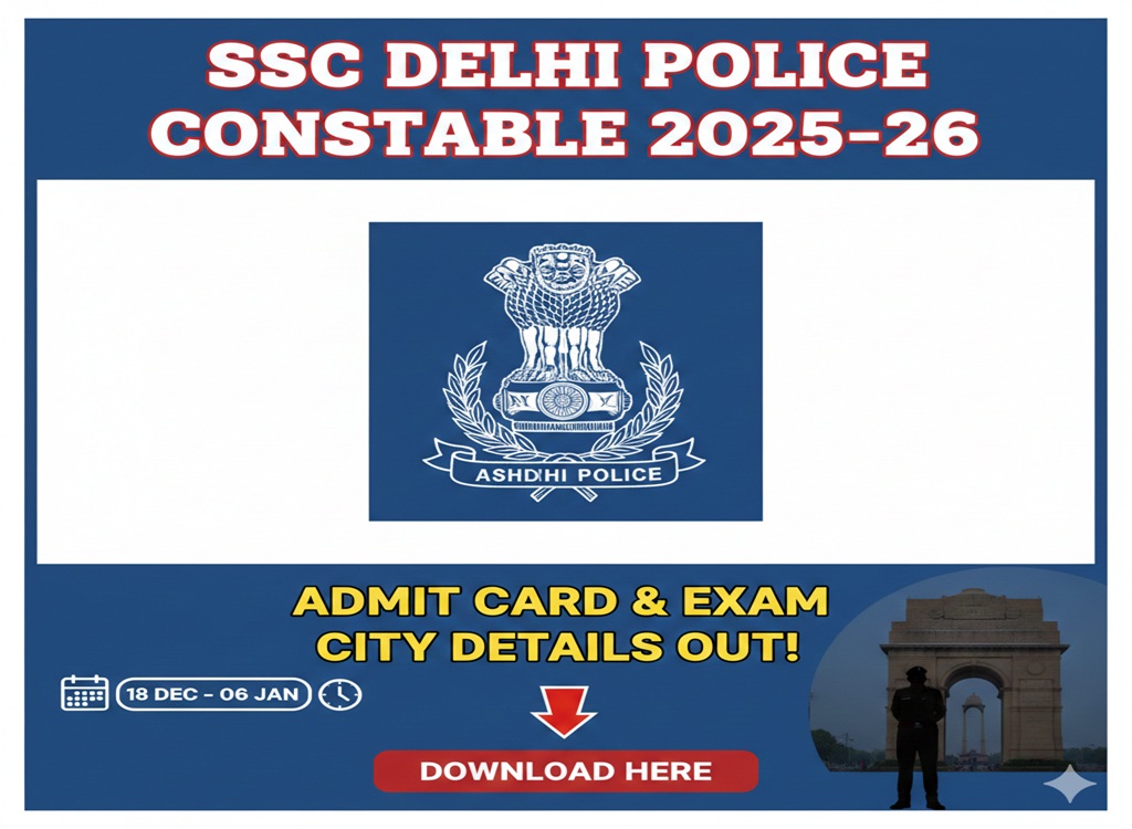 SSC Delhi Police Constable 2025-26 Admit Card & Exam City Details Out