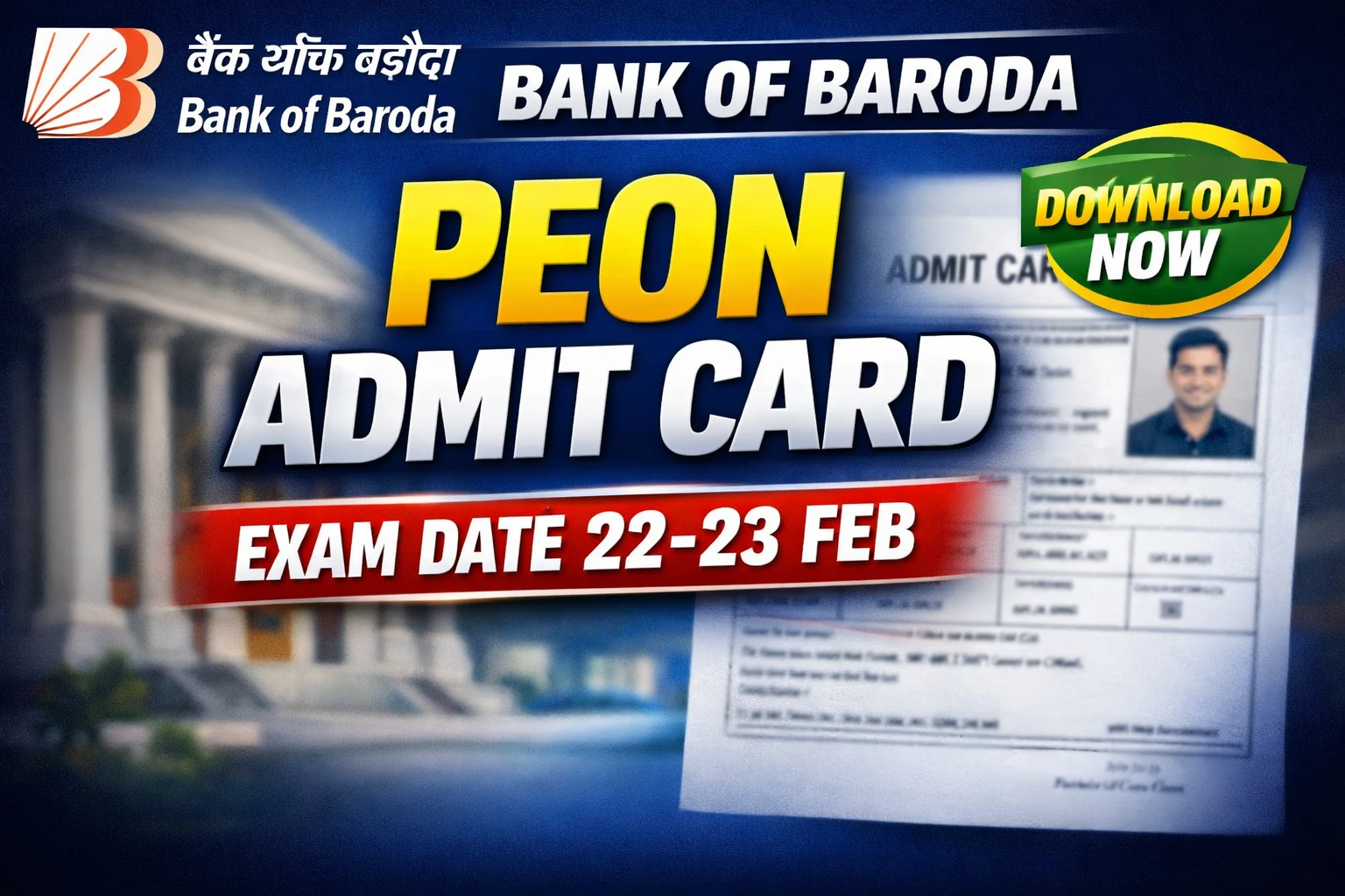 Bank of Baroda Office Assistant Pre Admit Card 2026 Out