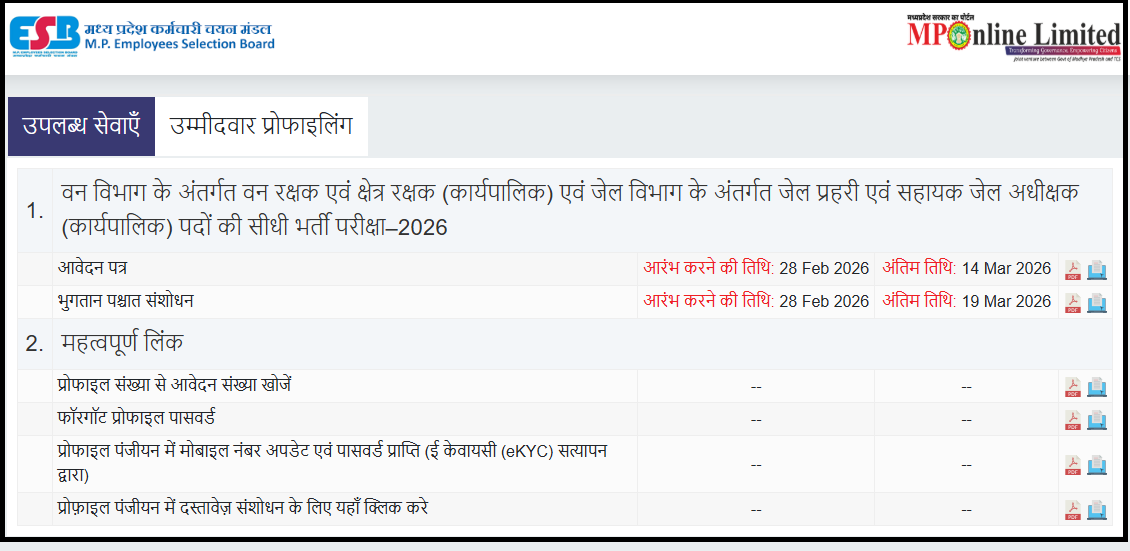 MP Forest Guard, Field Guard & Jail Prahari Recruitment Exam 2026