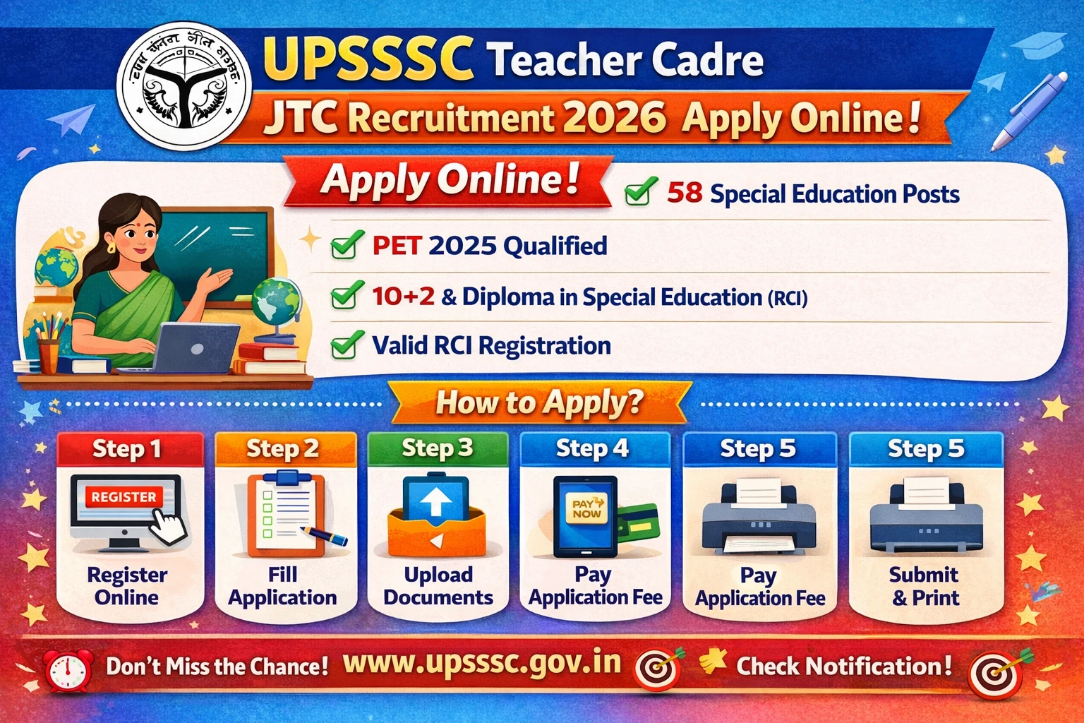 UPSSSC Teacher Cadre JTC Recruitment 2026 Apply Online