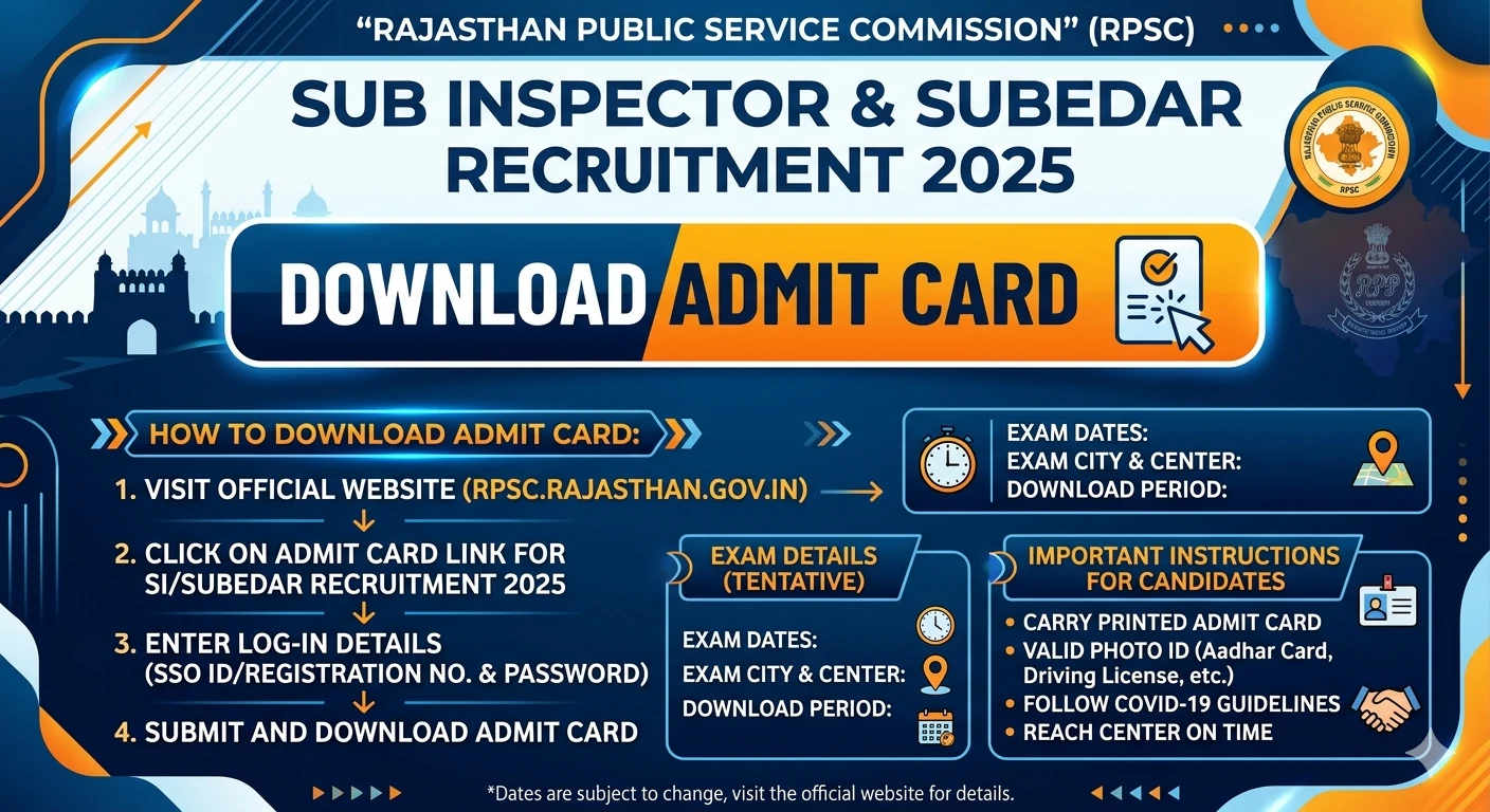 Rajasthan RPSC Sub Inspector & Subedar Recruitment 2025 Download Admit Card