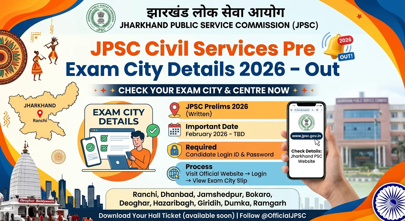 JPSC Civil Services Pre Exam City Details 2026