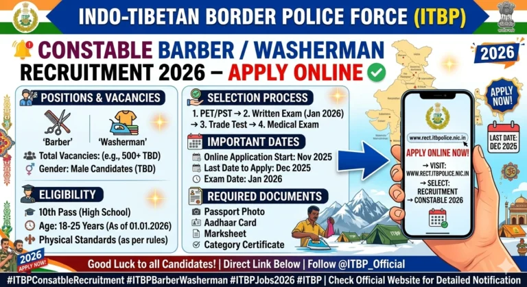 ITBP Constable Barber / Washerman Recruitment 2026 Applu Online