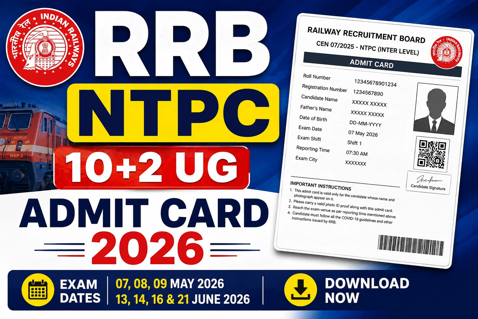 RRB NTPC 10+2 UG Admit Card 2026