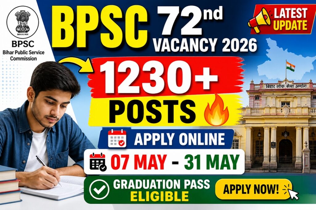 BPSC 72nd Prelims Exam 2026 Notification Out – Apply Online for 1230 Posts