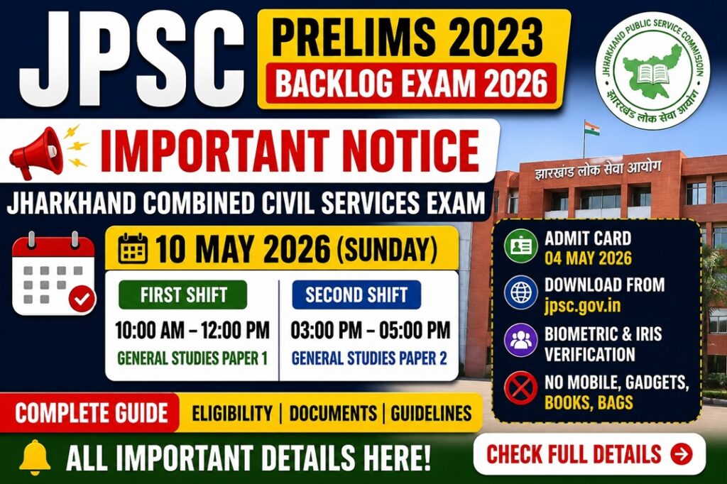 JPSC Prelims 2023 Backlog Exam 2026 – Admit Card, Exam Date-Out