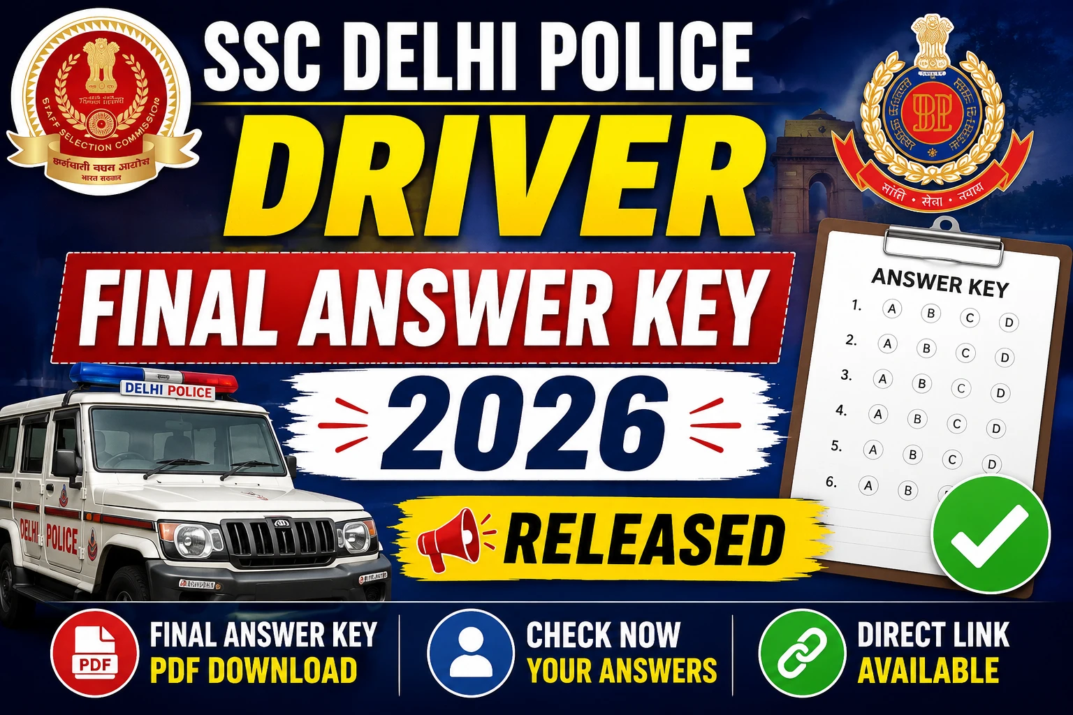 SSC Delhi Police Driver Final Answer Key 2026