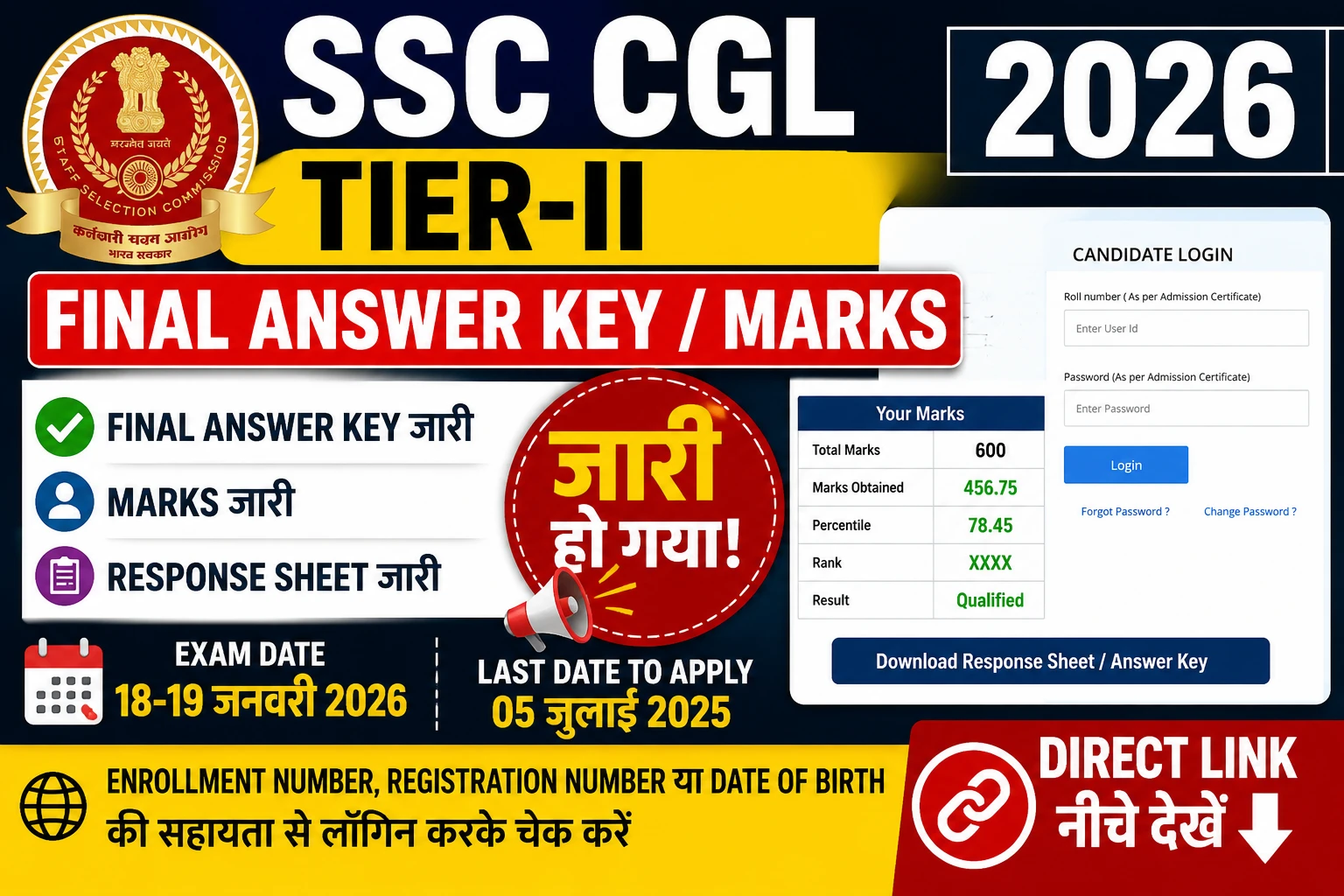 SSC CGL Tier-II Final Answer Key / Marks 2026