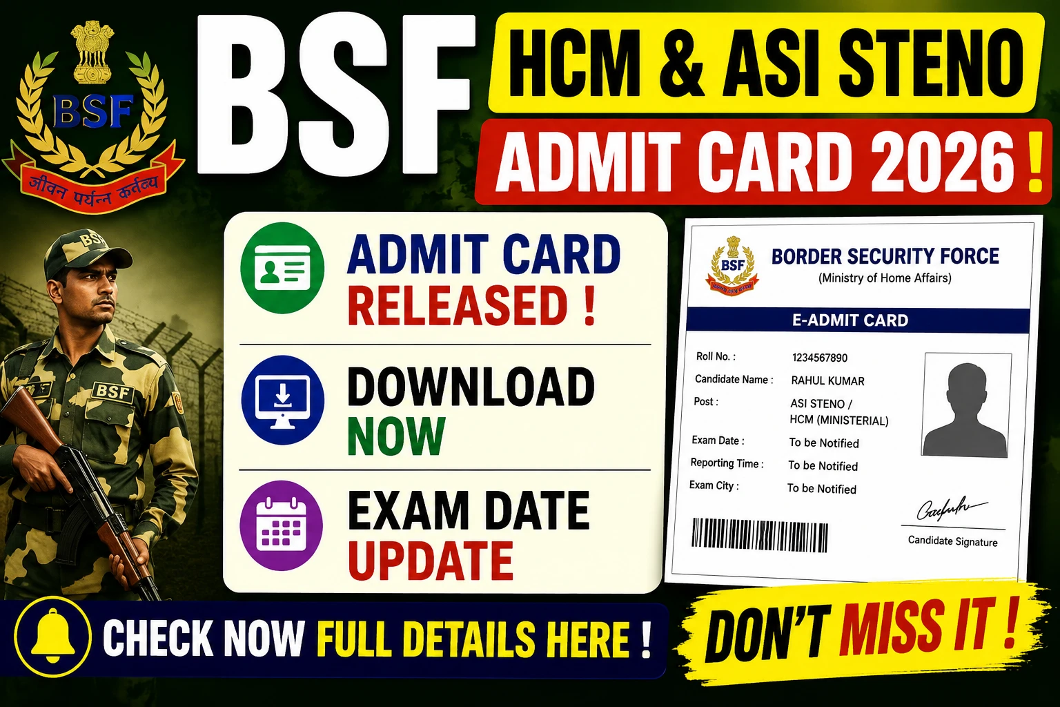 BSF HCM & ASI Steno Admit Card 2026 !