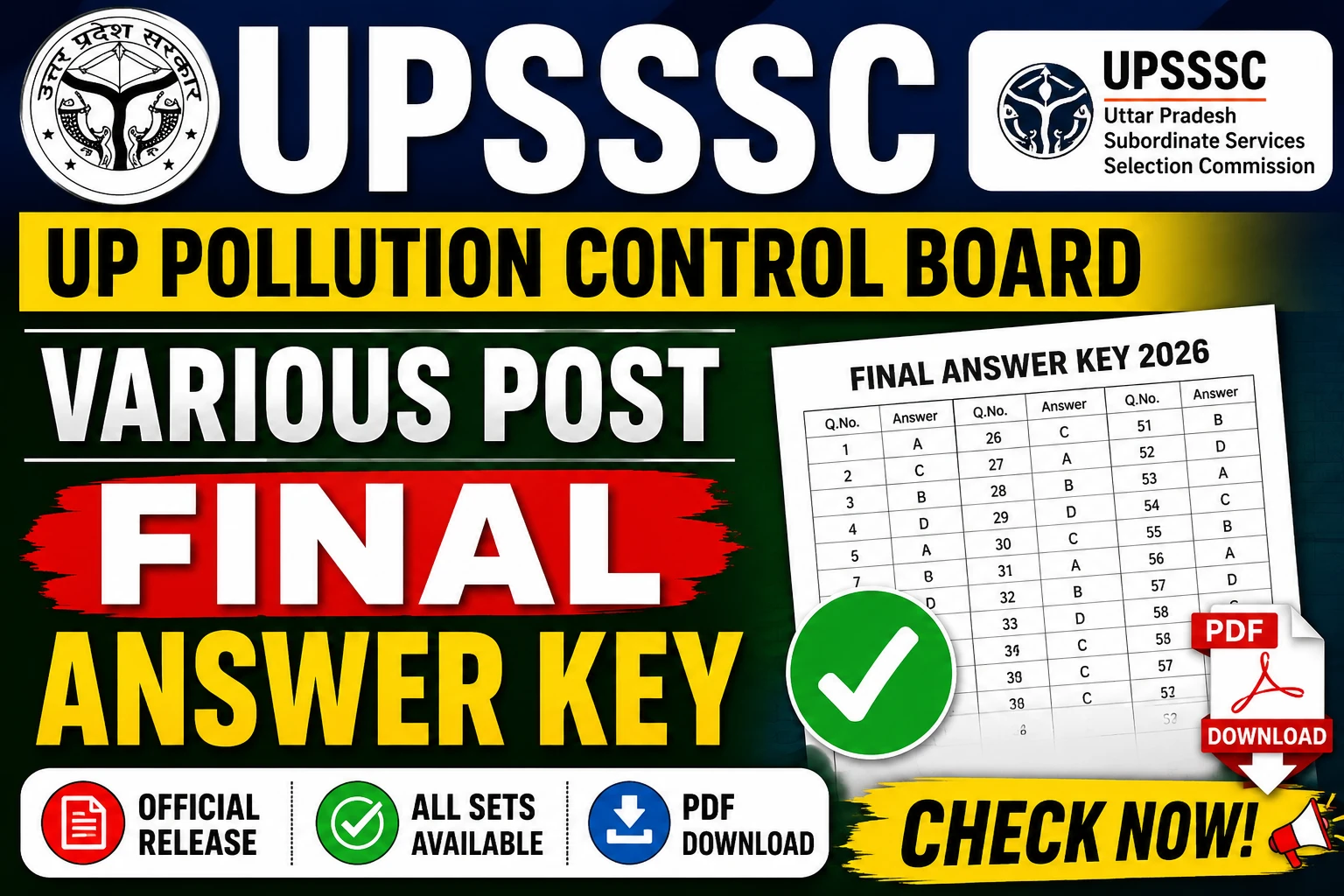 UPSSSC UP Pollution Control Board Various Post Final Answer Key 2026 !