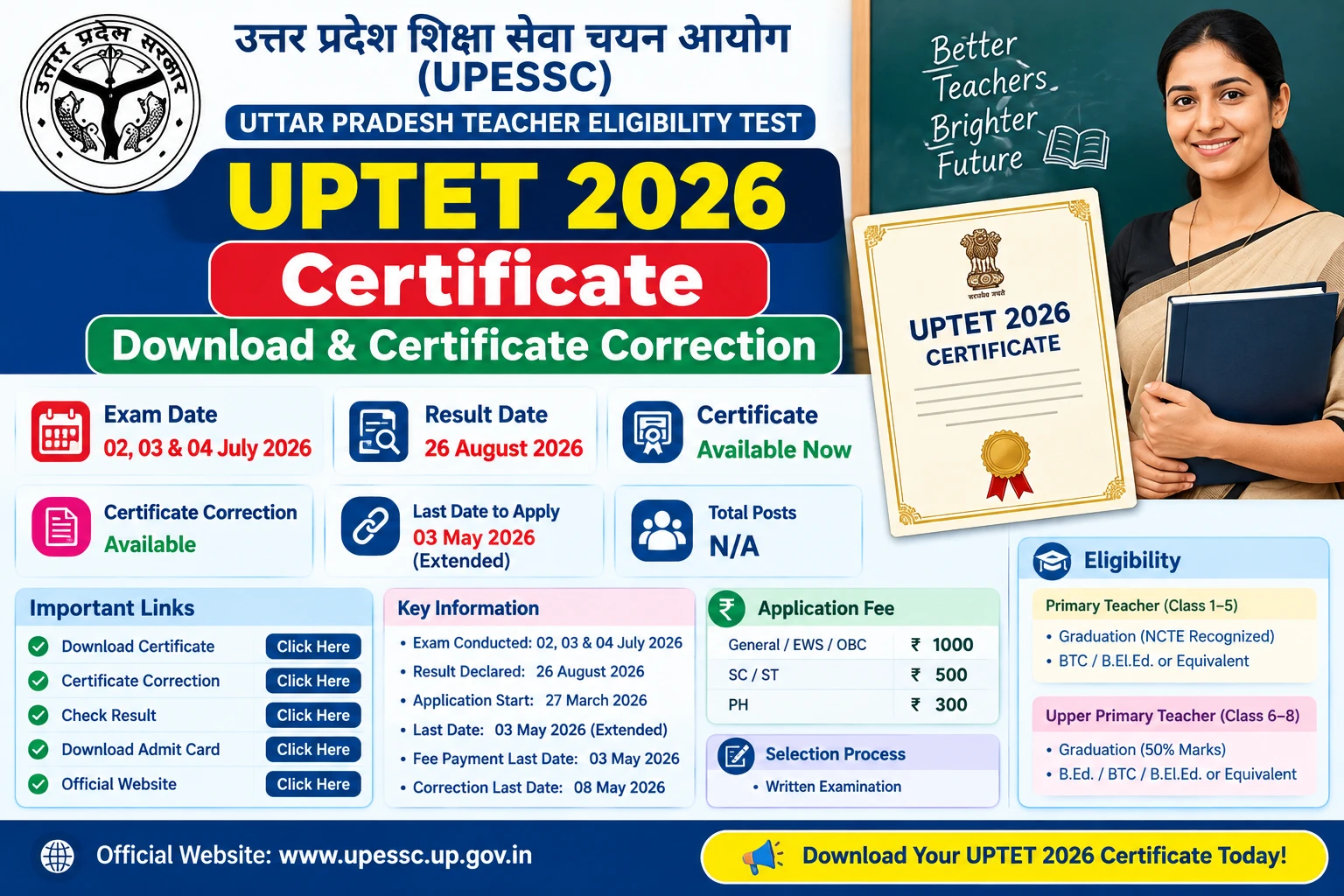UPTET 2026 Certificate – Download & Certificate Correction