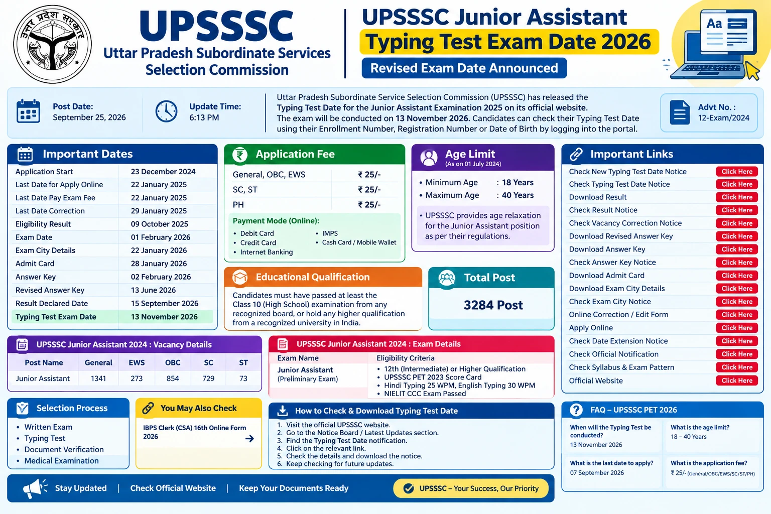 UPSSSC Junior Assistant Typing Test Exam Date 2026