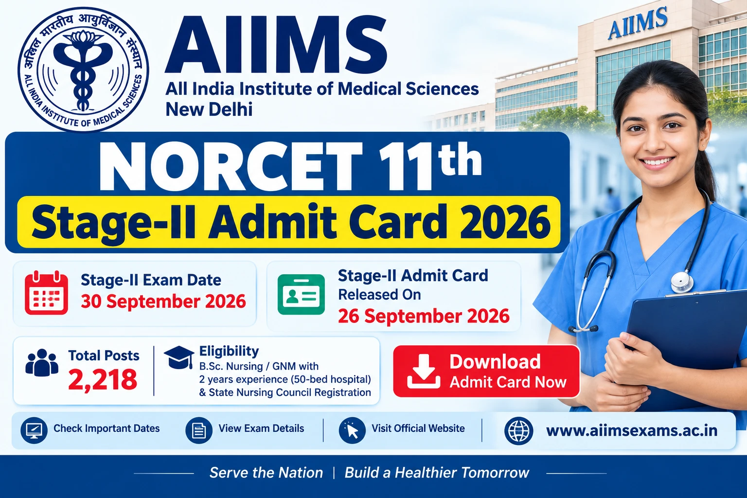 AIIMS NORCET 11th Stage-II Admit Card 2026