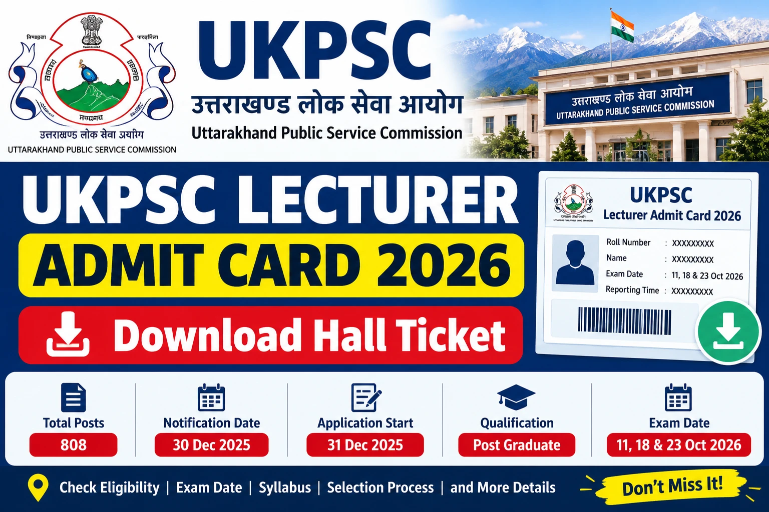 UKPSC Lecturer Admit Card 2026 – Download Hall Ticket