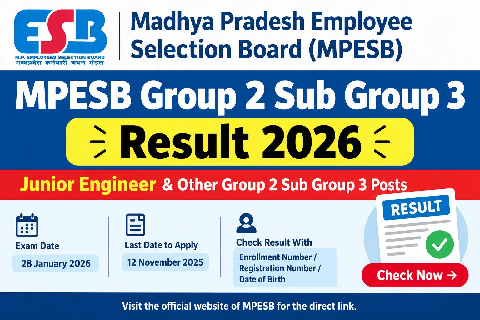 MPESB Group 2 Sub Group 3 Result 2026 !