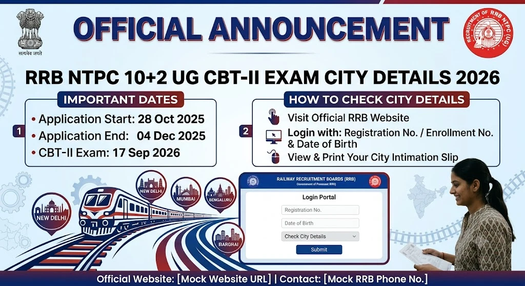 RRB NTPC 10+2 UG CBT-II Exam City Details 2026