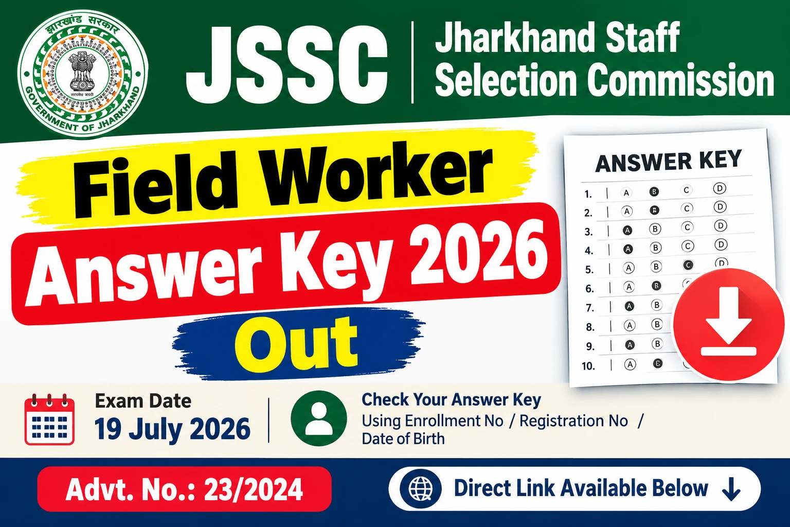 JSSC Field Worker Answer Key 2026 Out