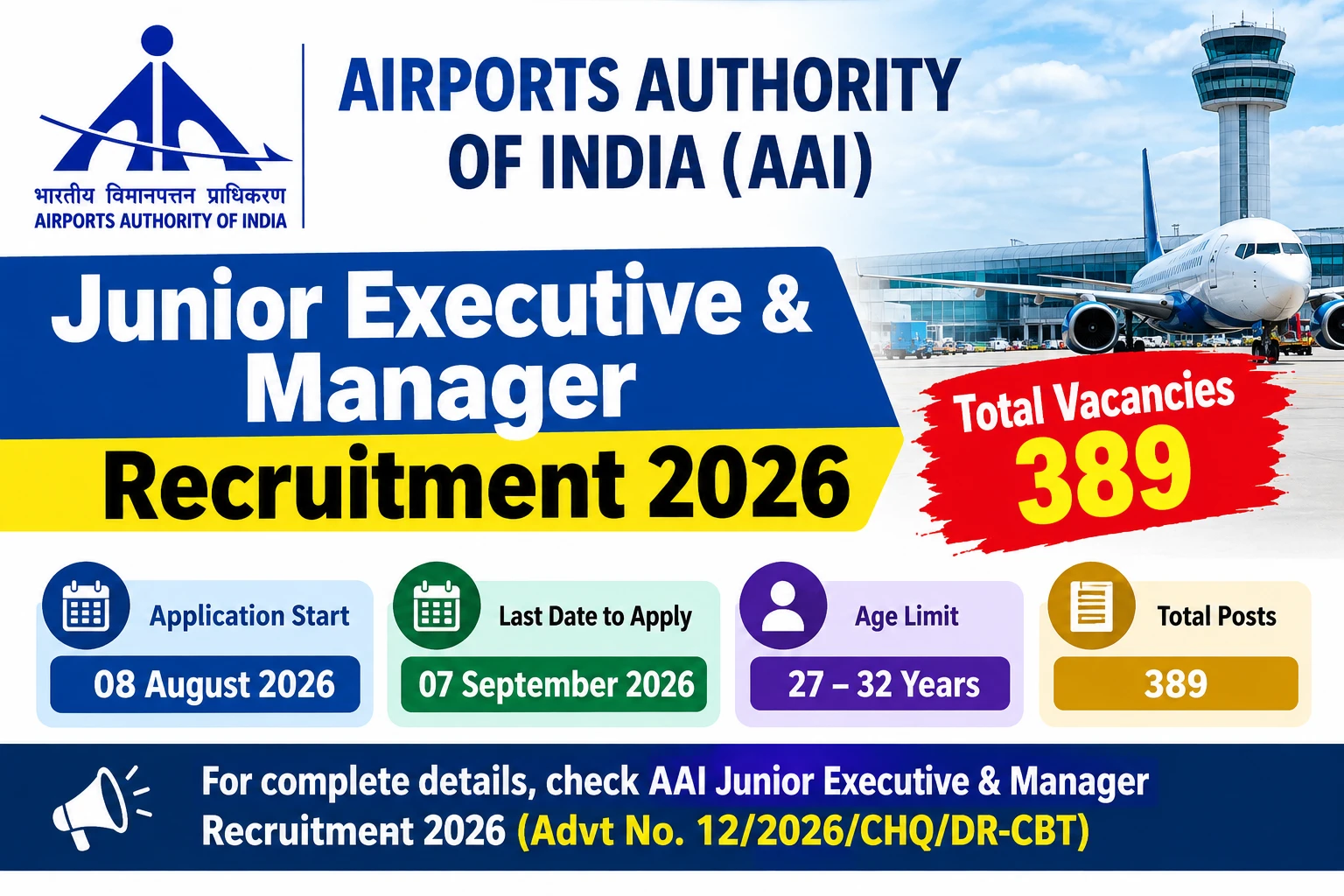 AAI Junior Executive & Manager Recruitment 2026 !