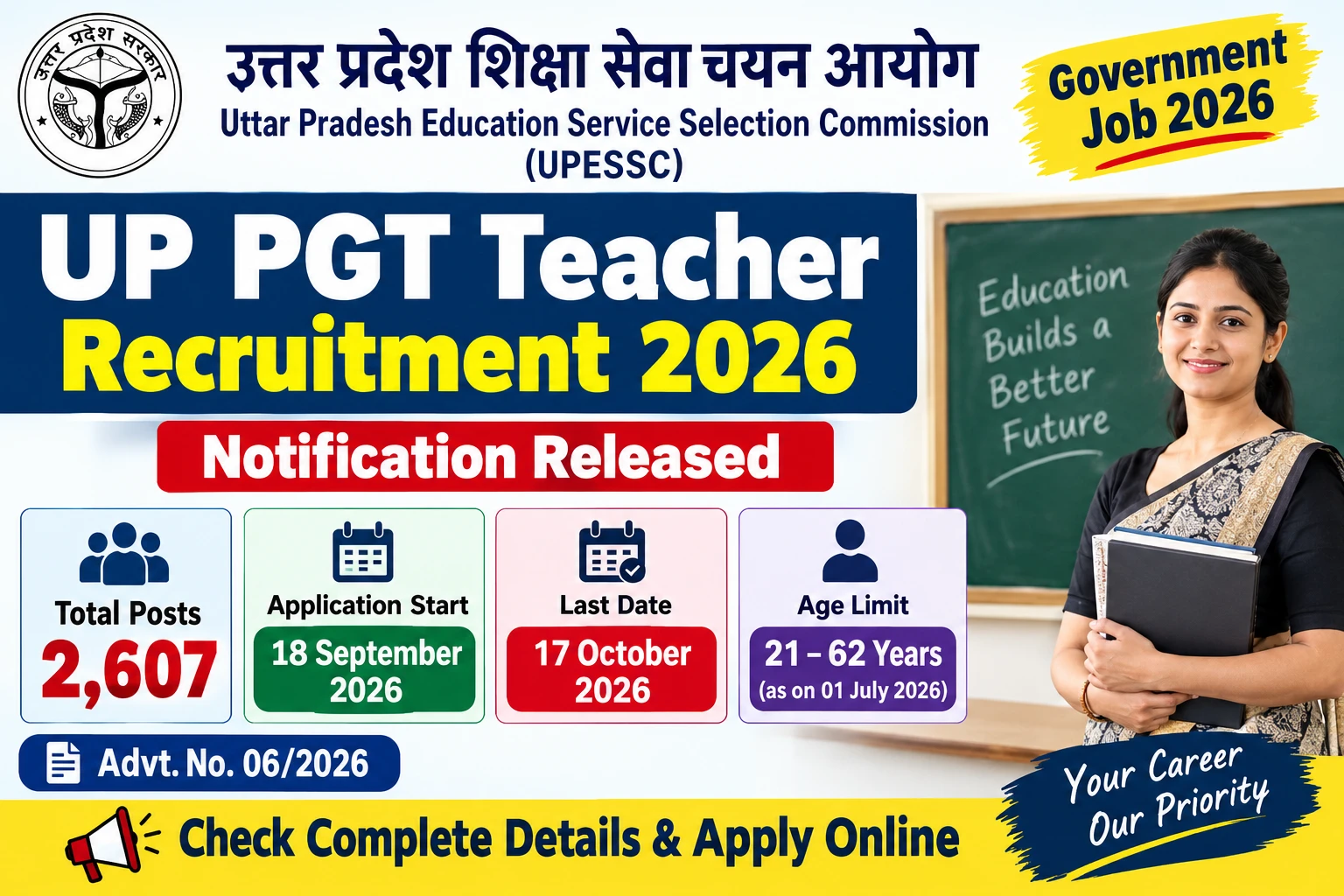 UP PGT Teacher Recruitment 2026