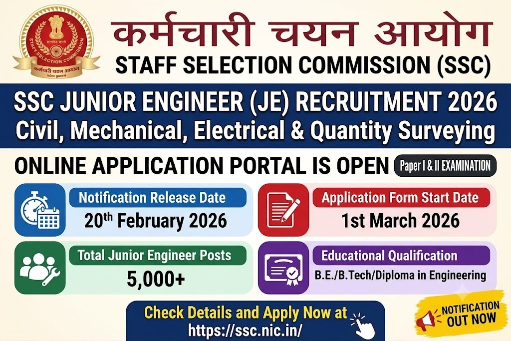 SSC Junior Engineer JE Recruitment 2026