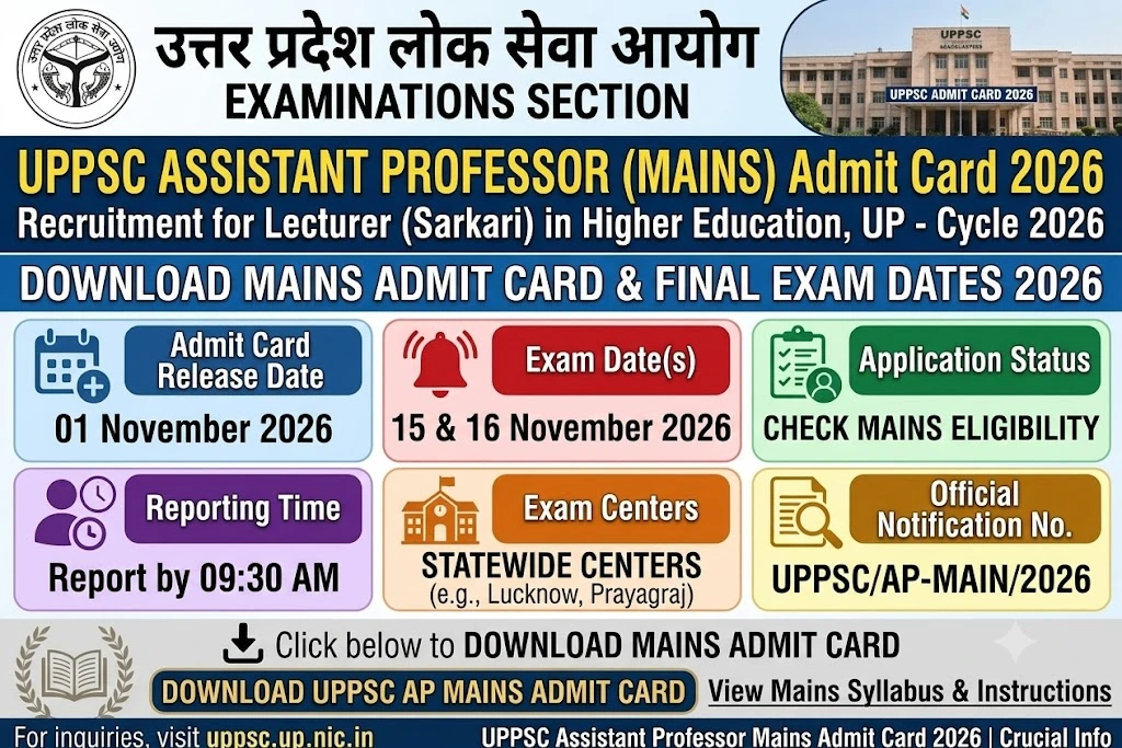 UPPSC Assistant Professor Mains Admit Card 2026