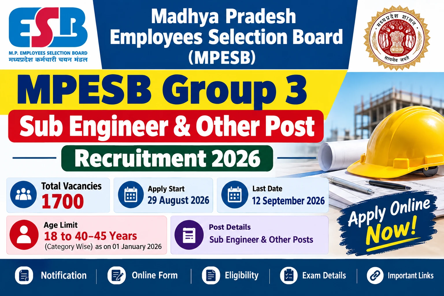 MPESB Group 3 Sub Engineer & Other Post Recruitment 2026