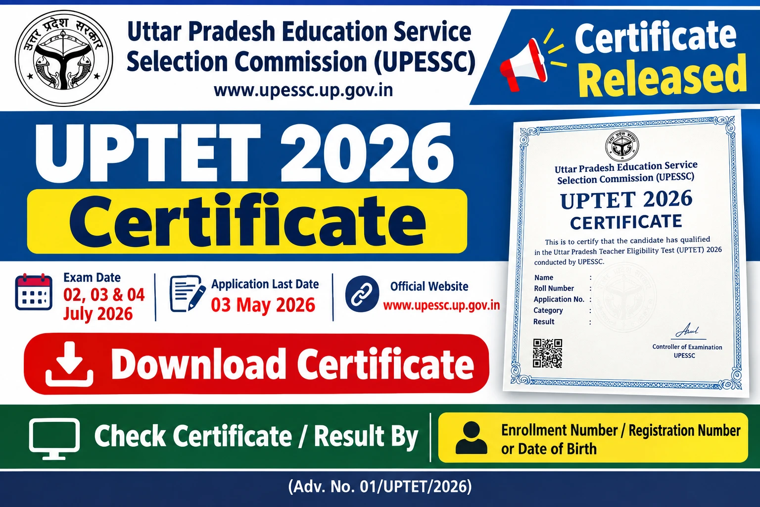 UPTET 2026 Certificate