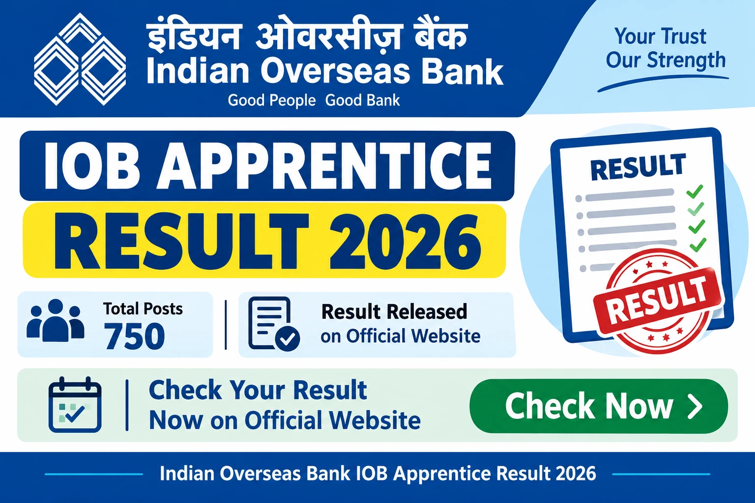 Indian Overseas Bank IOB Apprentice Result 2026