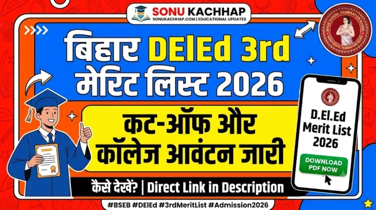 Bihar BSEB DElEd 3rd Merit List 2026 create thumbnail like for sonu kachhap web site