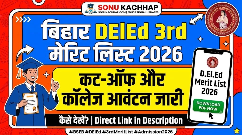 Bihar BSEB DElEd 3rd Merit List 2026 create thumbnail like for sonu kachhap web site
