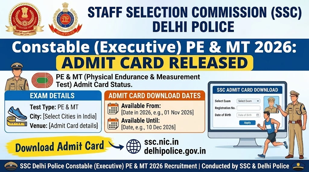 SSC Delhi Police Constable (Executive) PE & MT Admit Card 2026