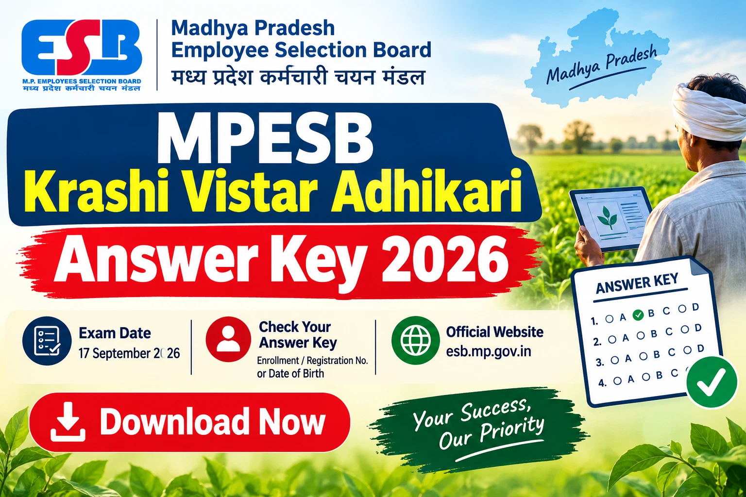 MPESB Krashi Vistar Adhikari Answer Key 2026 create a image for sonu kachhap
