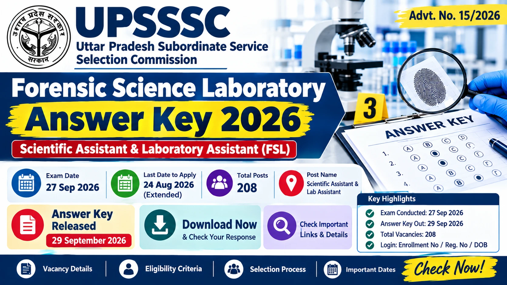 UPSSSC Forensic Science Laboratory Answer Key 2026