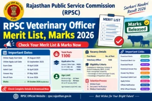 RPSC Veterinary Officer Merit List Marks 2026