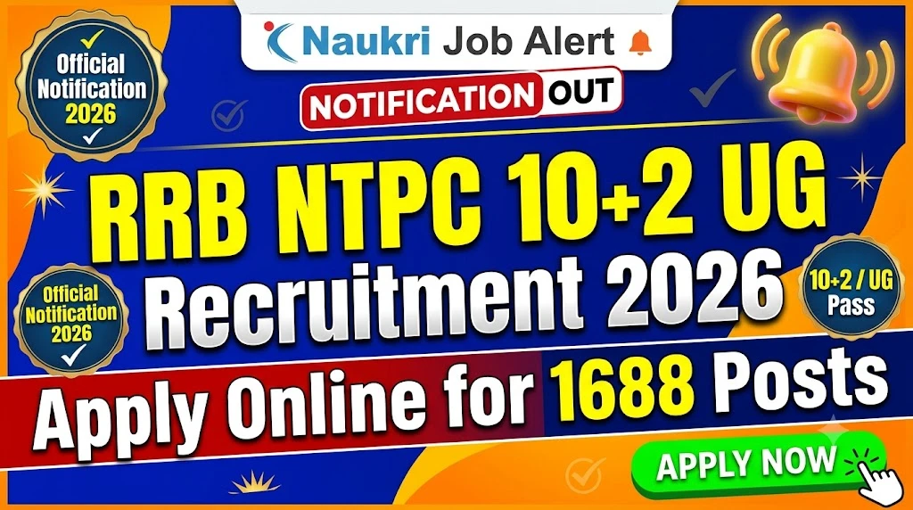 RRB NTPC 10+2 UG Recruitment 2026 Apply Online for 1688 Posts